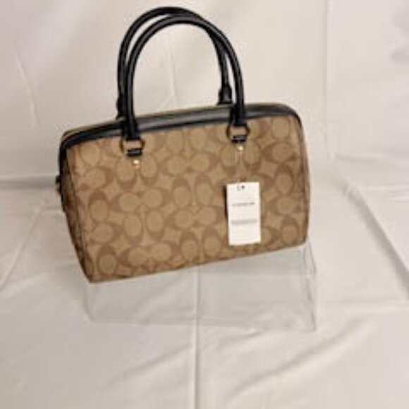COACH AUTHENTICATED Rowan Satchel Signature Canvas Brown/Black Crossbody NWT Tag - Picture 2 of 10